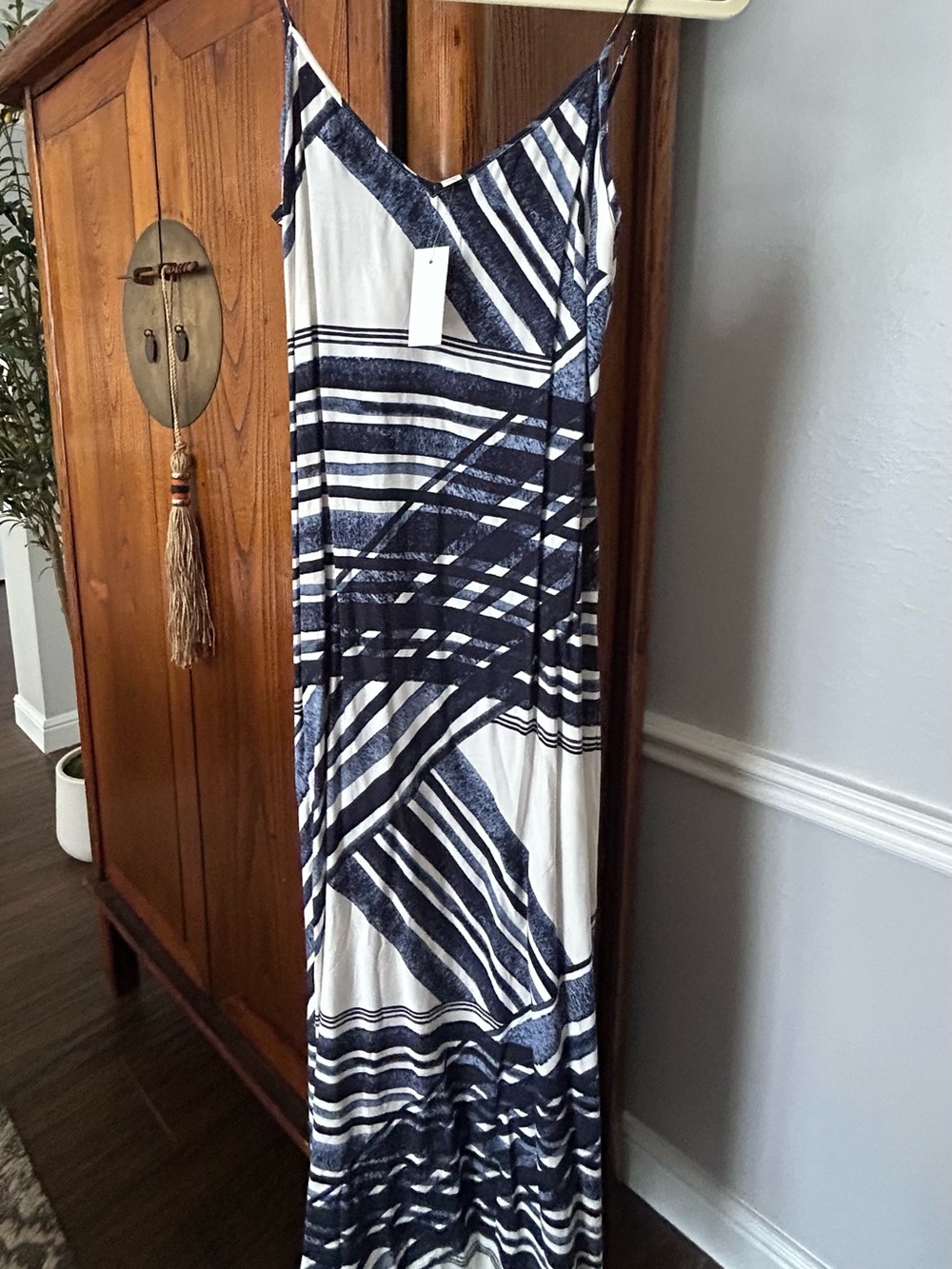 LOFT Navy and White Striped Maxi Dress